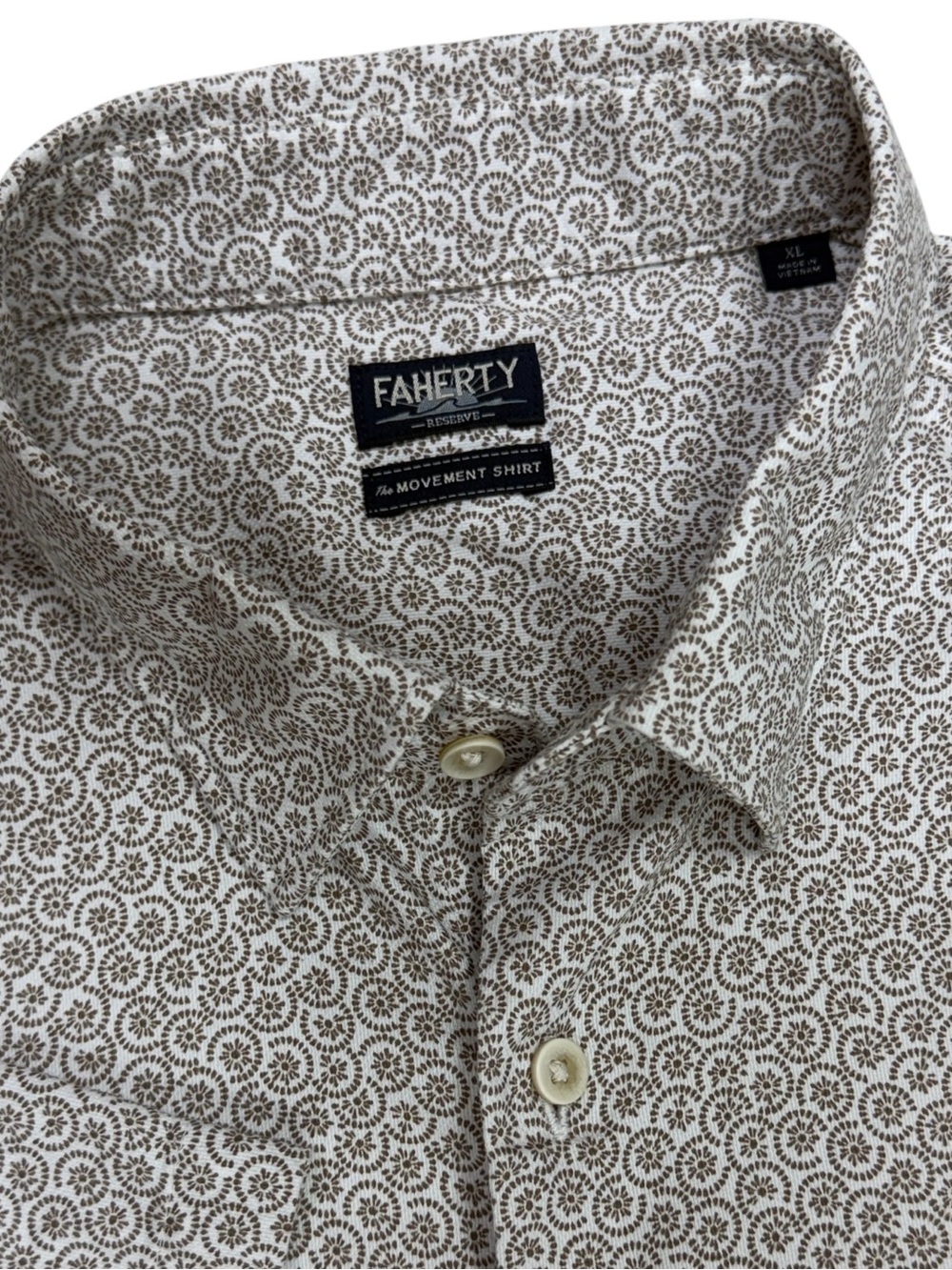 Faherty Shirt Mens XL Wood Sunray Block Reserve Movement Monterey Short Sleeve